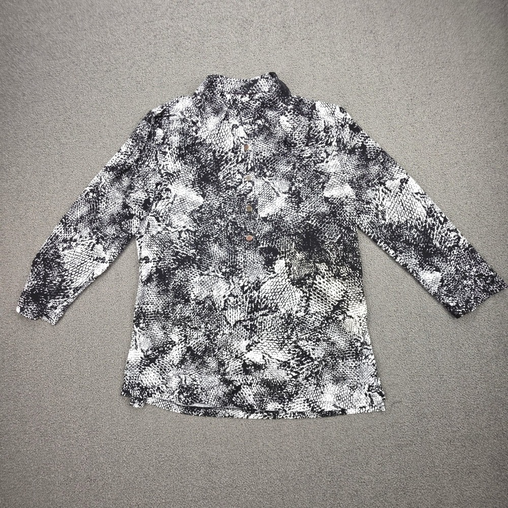 Dana Buchman Snakeskin Button Down Women Black White Animal Print Stretch Medium